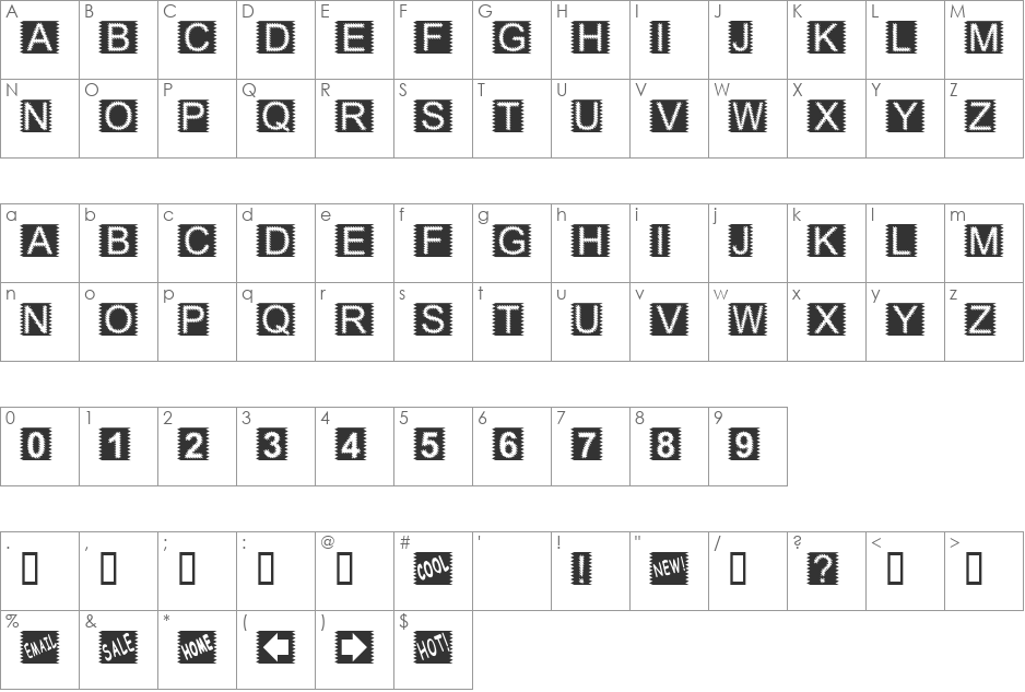 Zacken font character map preview