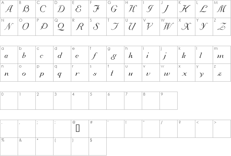 Zahariel Demo font character map preview