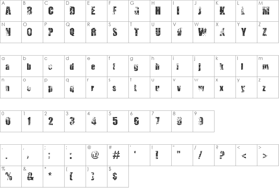 Zahgurim font character map preview