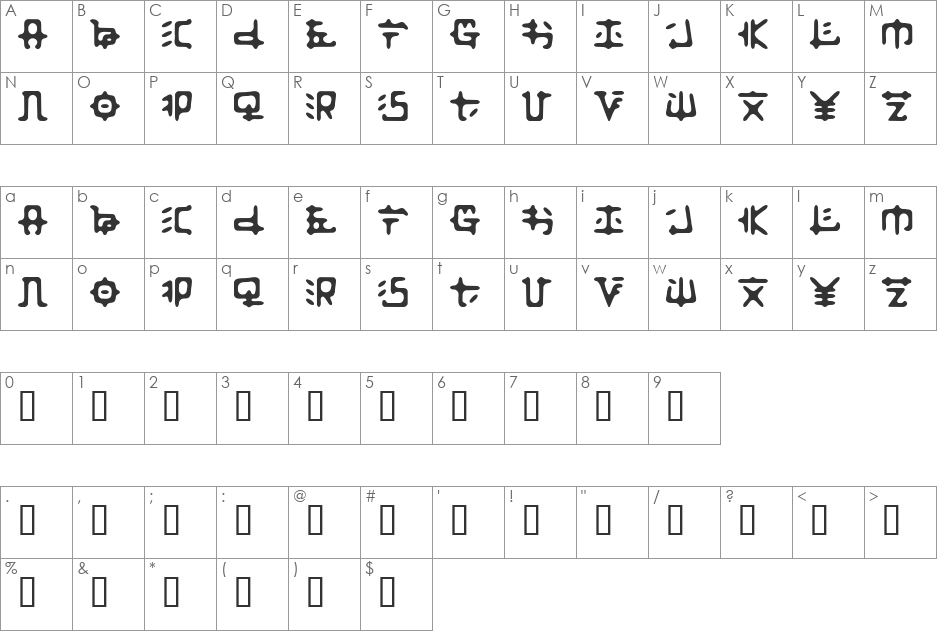 Zaibatsu font character map preview