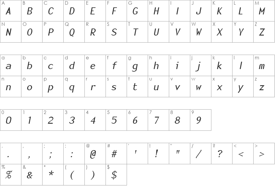 Zaire font character map preview
