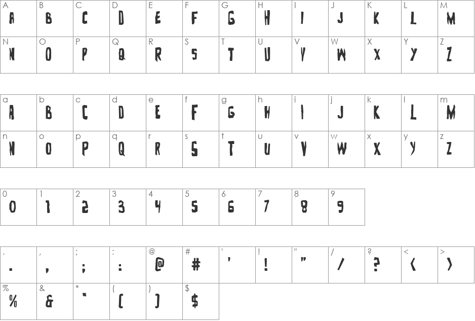 Zakenstein font character map preview