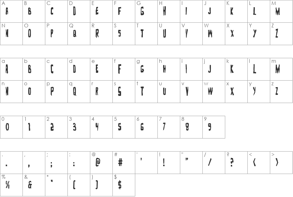 Zakenstein Condensed font character map preview