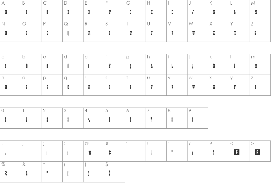 zaloon eYe/FS font character map preview