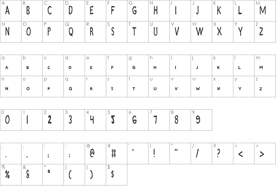 Zamboni Joe font character map preview