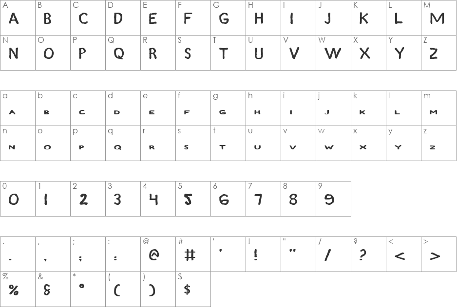 Zamboni Joe Expanded font character map preview