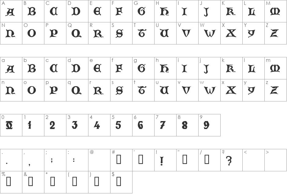 Zamolxis  V font character map preview