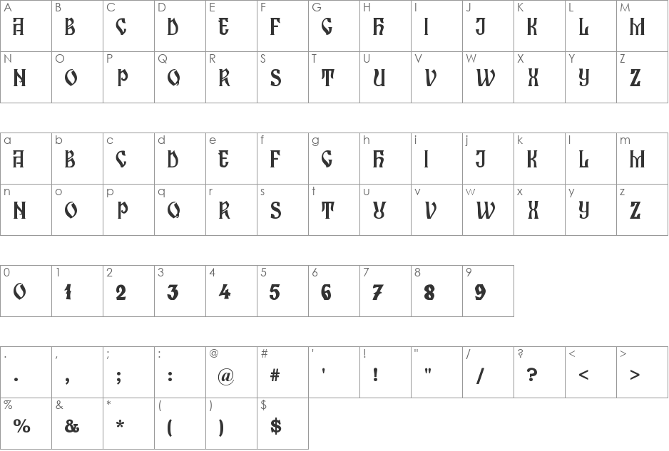 Zamolxis I font character map preview