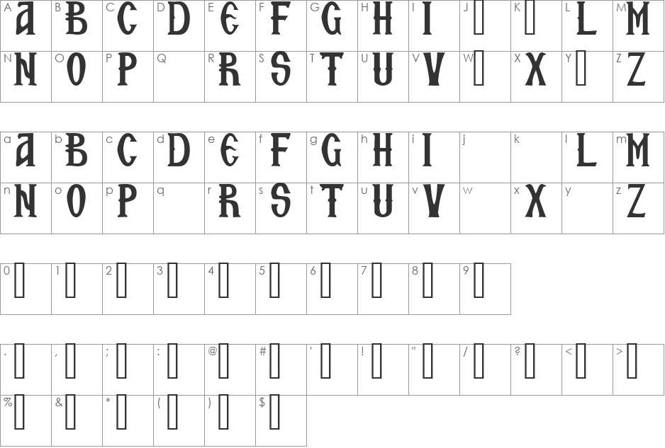 Zamolxis VII font character map preview