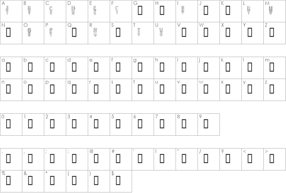 ZamolxisOrnament font character map preview