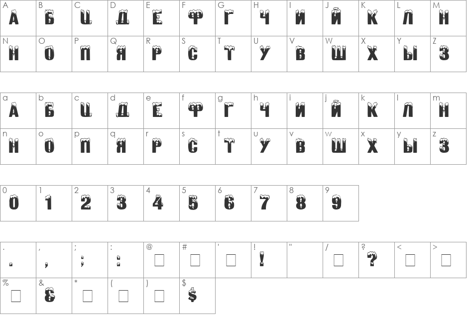 Zanesennyj font character map preview