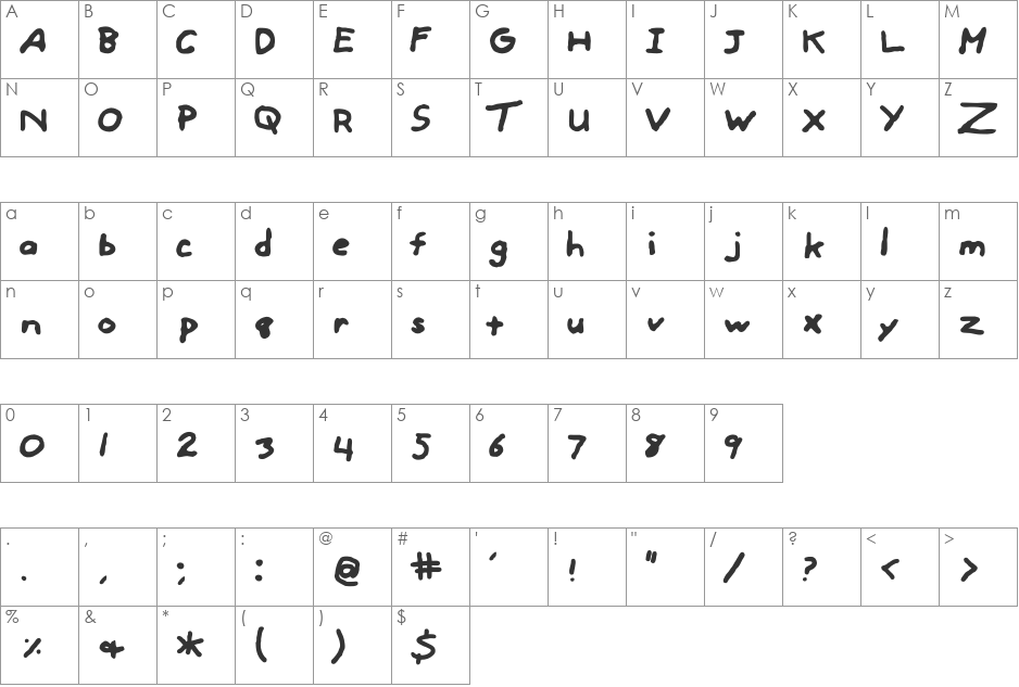 Zanity font character map preview