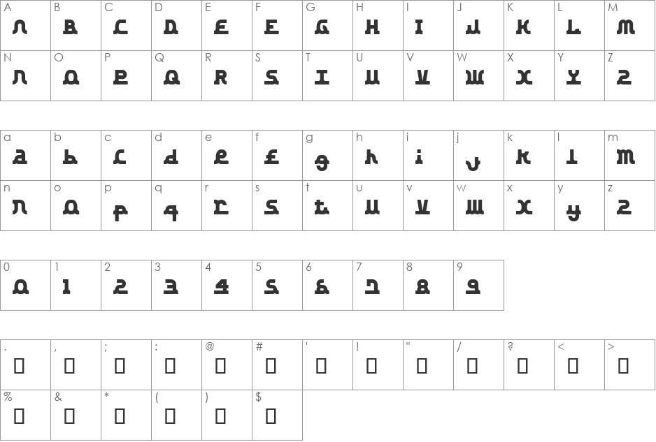 Zansin font character map preview