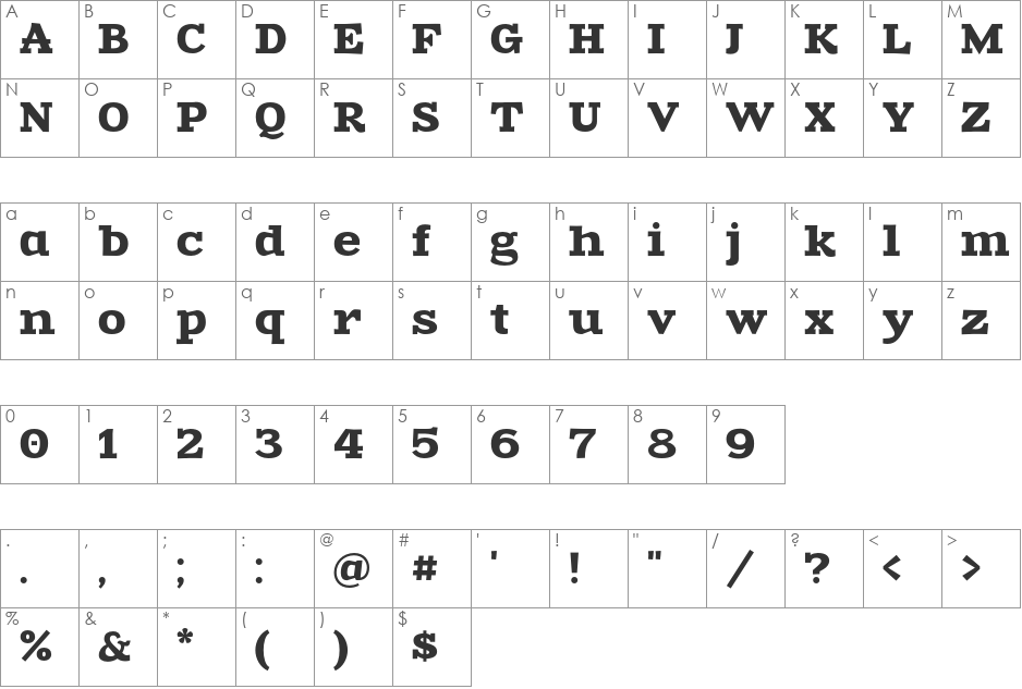 Zantroke font character map preview