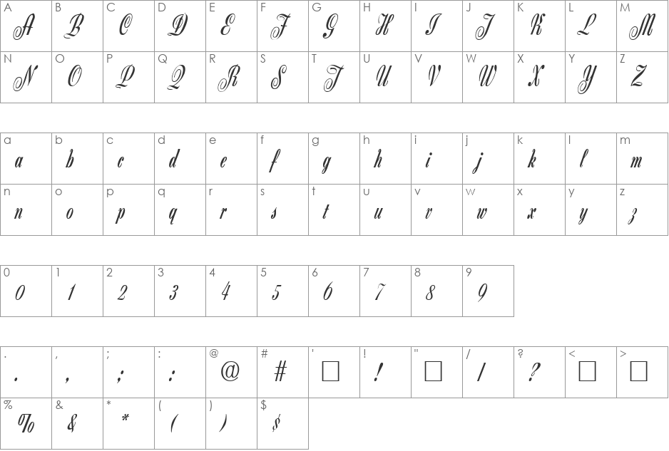 Zanzibar font character map preview