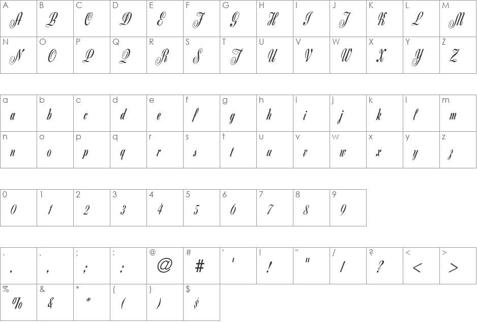Zanzibar font character map preview