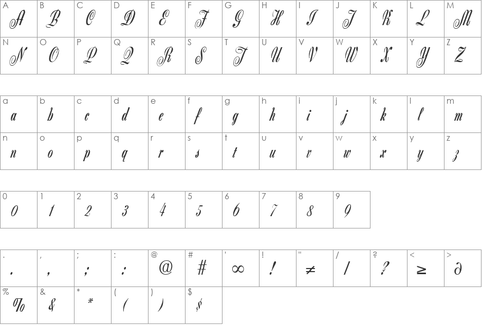 Zanzibar DB font character map preview