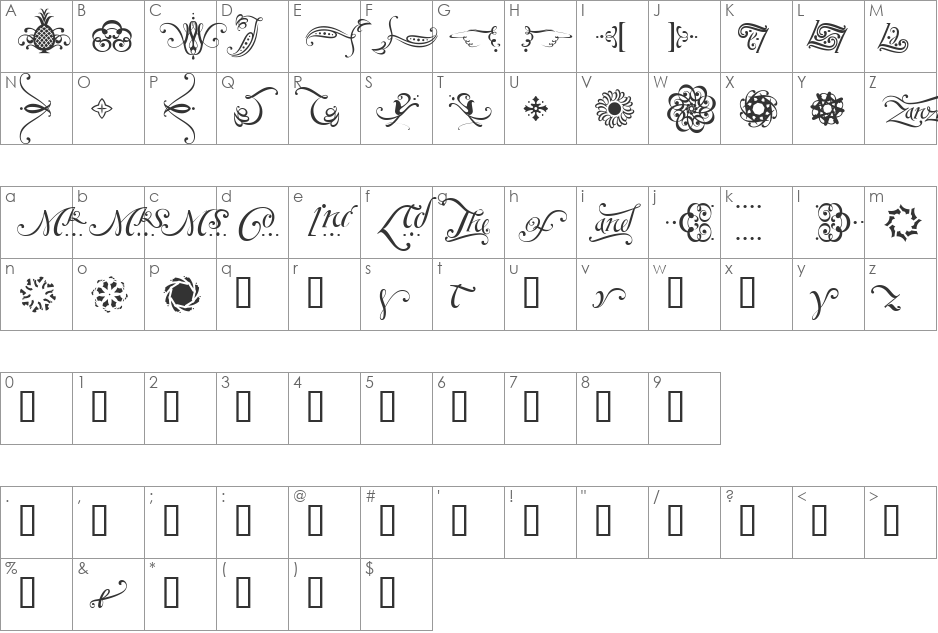 ZanzibarExtras font character map preview