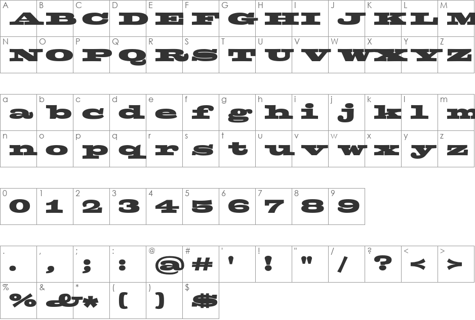 Zapata font character map preview