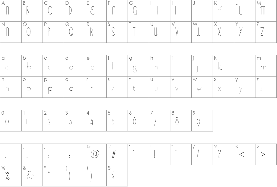 Bittersweet Revised font character map preview