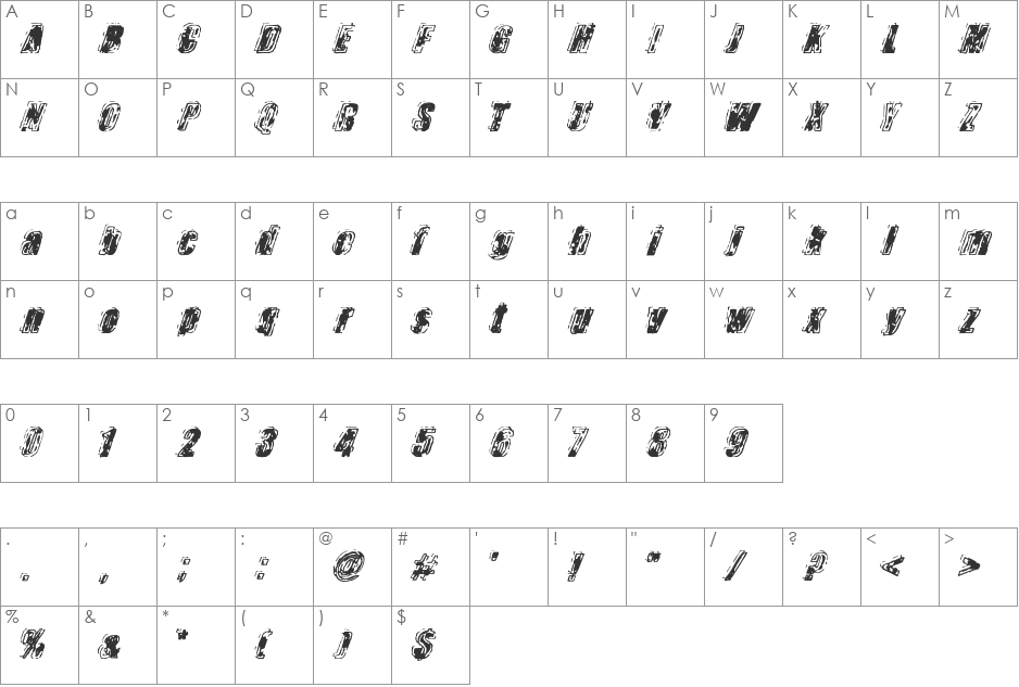 Zapped font character map preview