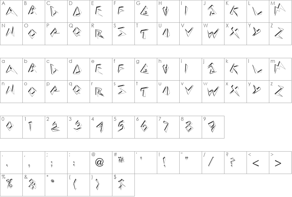 Zapper font character map preview
