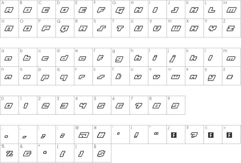 zapristi! eYe/FS font character map preview