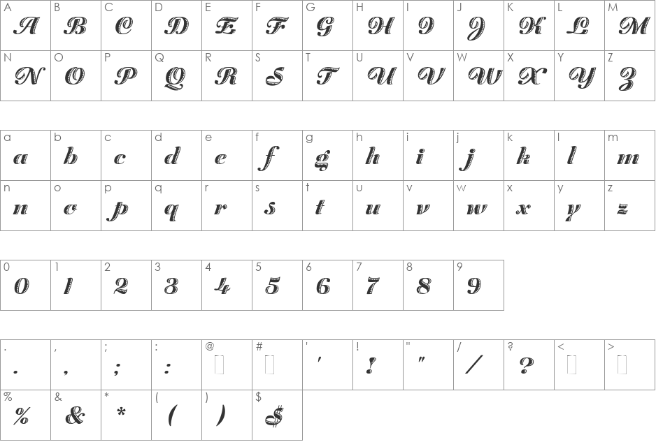 ZaragozaPlain font character map preview