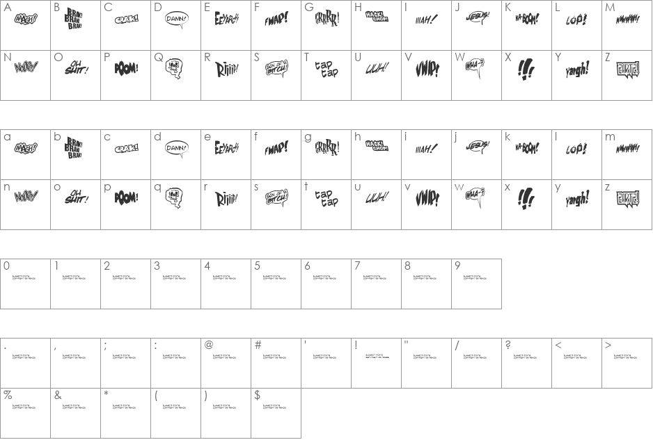 Zartz! font character map preview