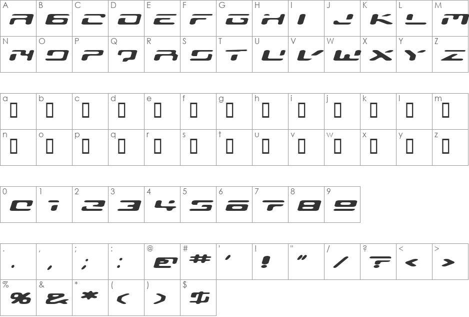 zasf font character map preview