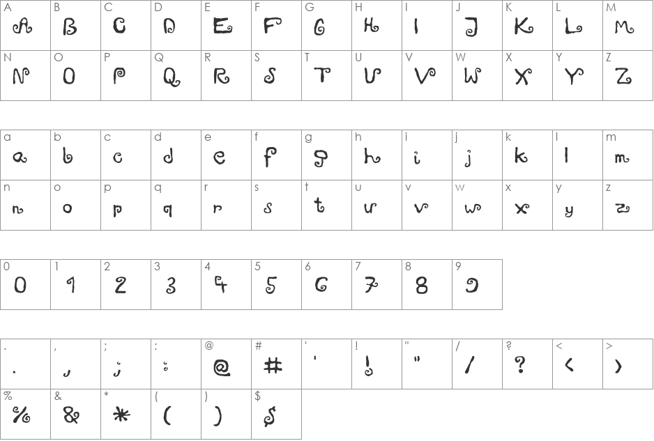 zawijasy font character map preview