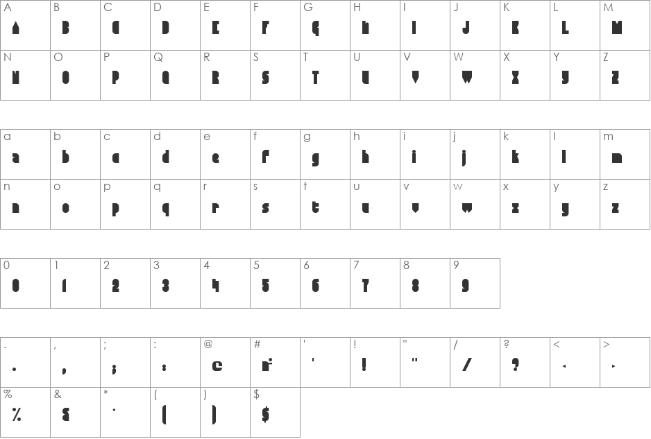 zayre eYe/FS font character map preview