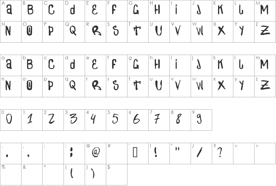 Zdarx font character map preview