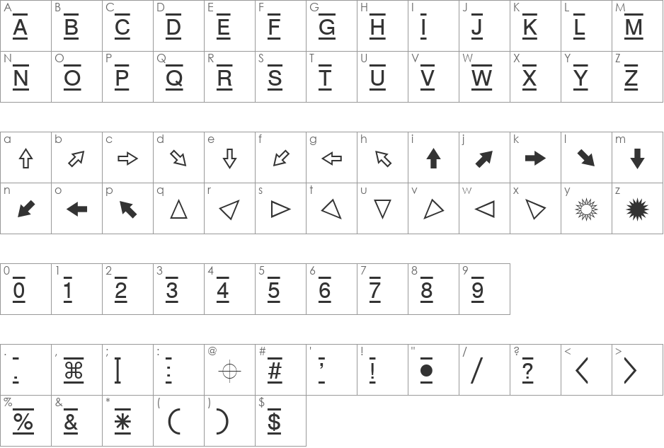 Zeal font character map preview