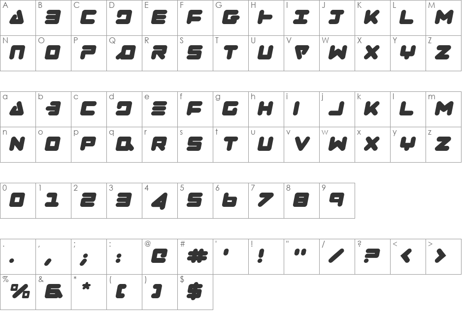 Zealot Italic font character map preview
