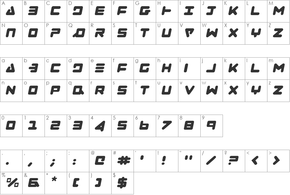 Zealot Light Italic font character map preview