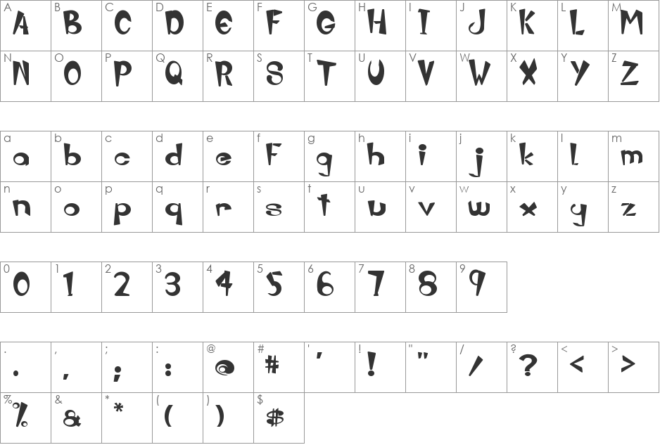 Zebbadee font character map preview