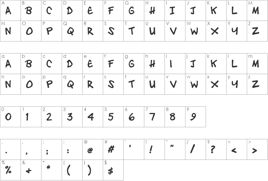 Zebedebedoo font character map preview