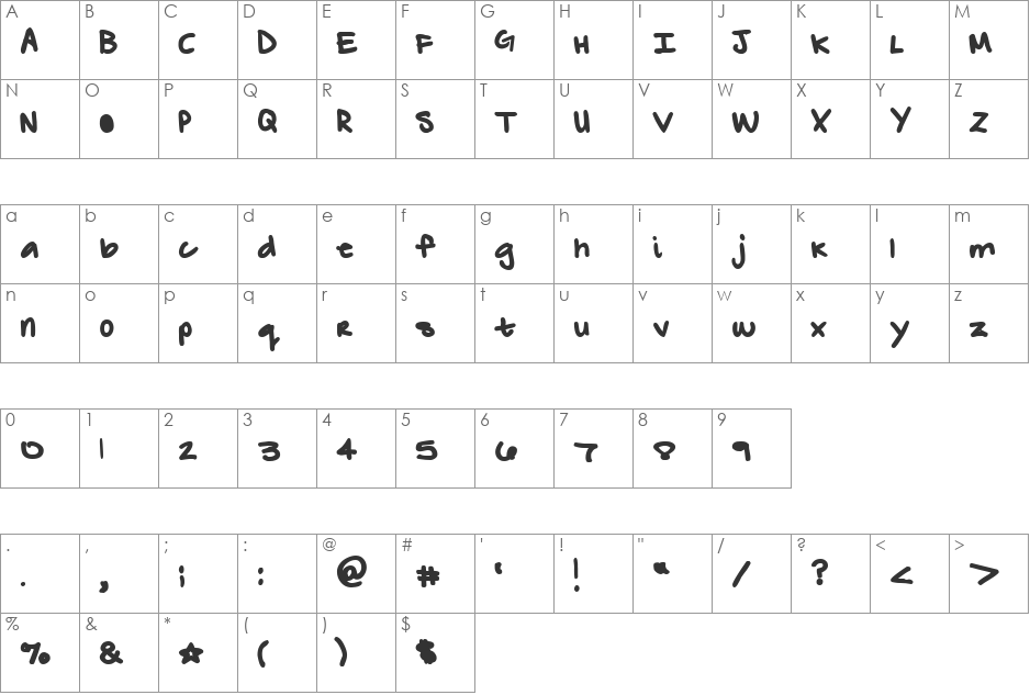 ZebraFlames Normal font character map preview