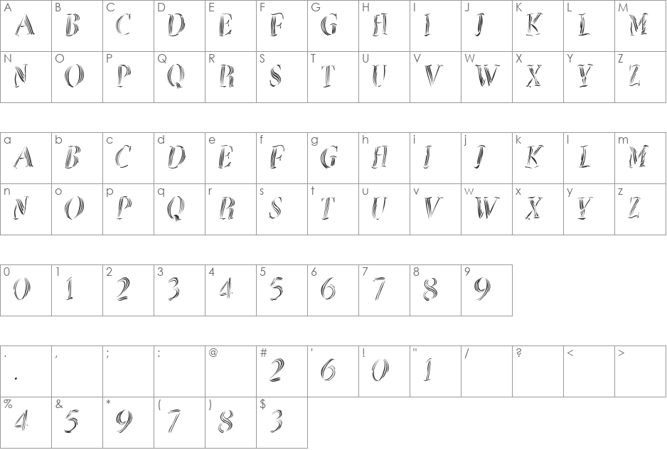 ZebralSketched font character map preview