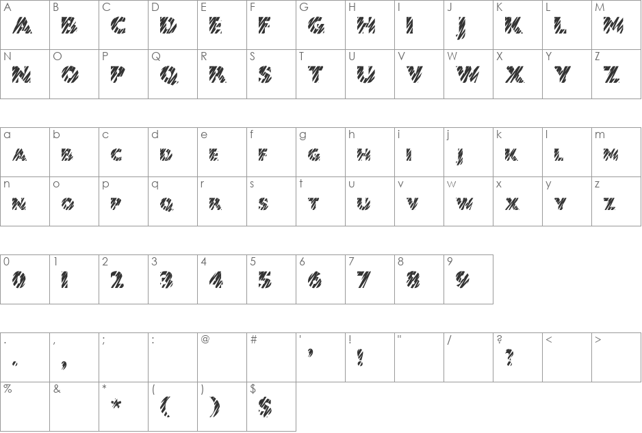 Zebratype font character map preview