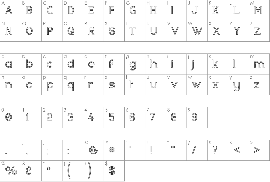 Zebrra font character map preview