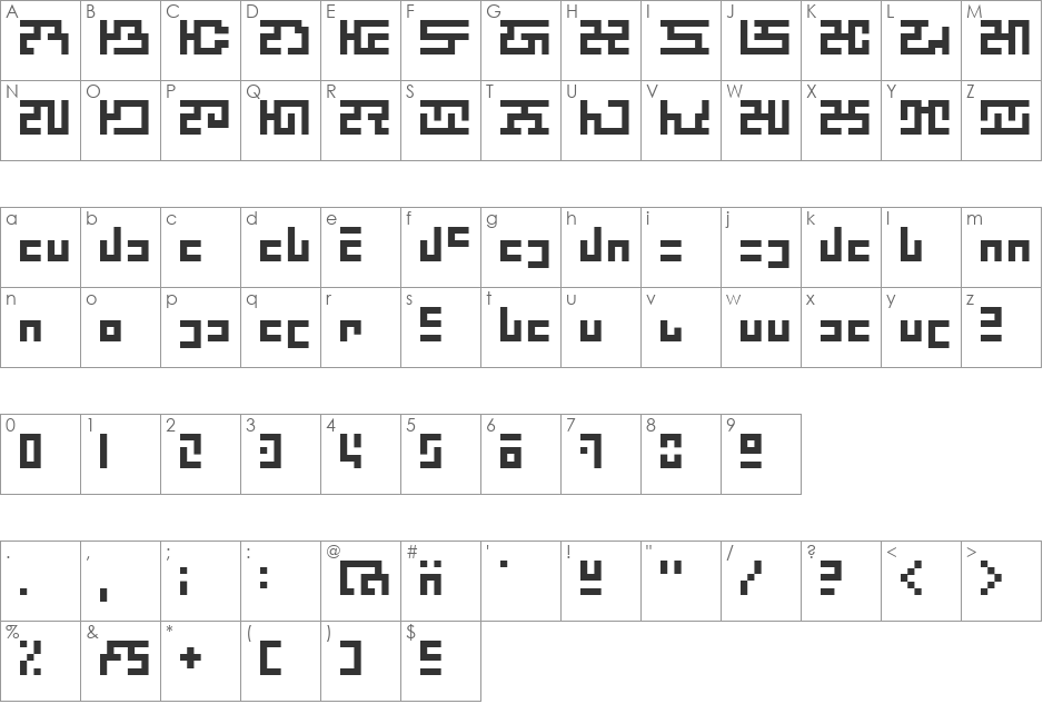 ZebugRades font character map preview