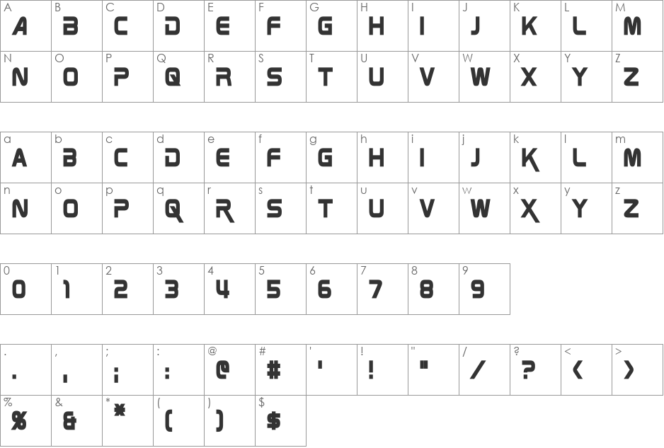 Zebulon Condensed font character map preview