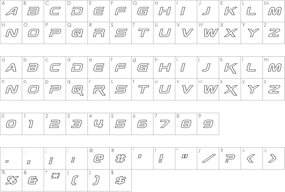 Zebulon Hollow font character map preview