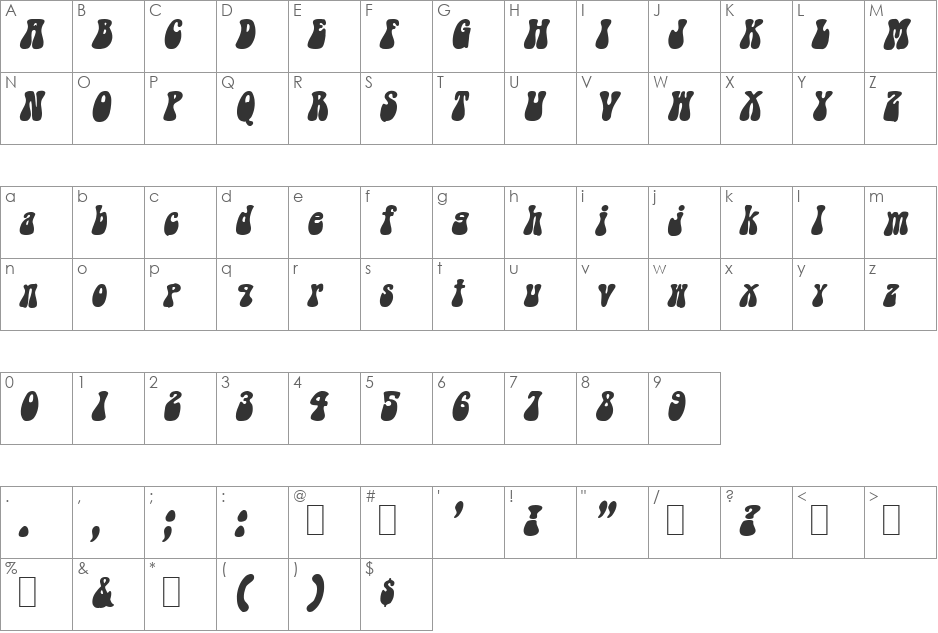 Zechin font character map preview