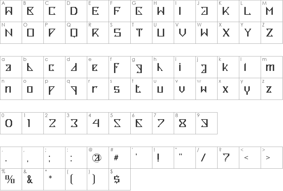 ZEDJ font character map preview