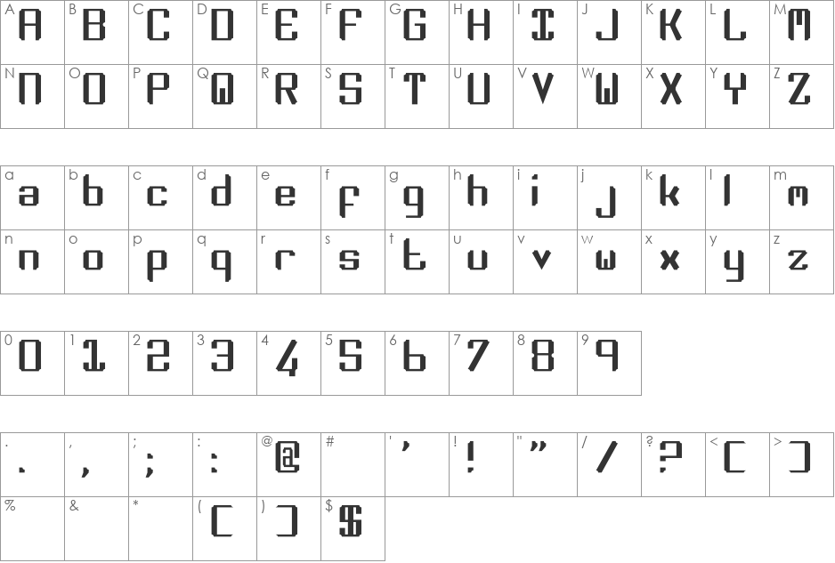 Zee Lance font character map preview
