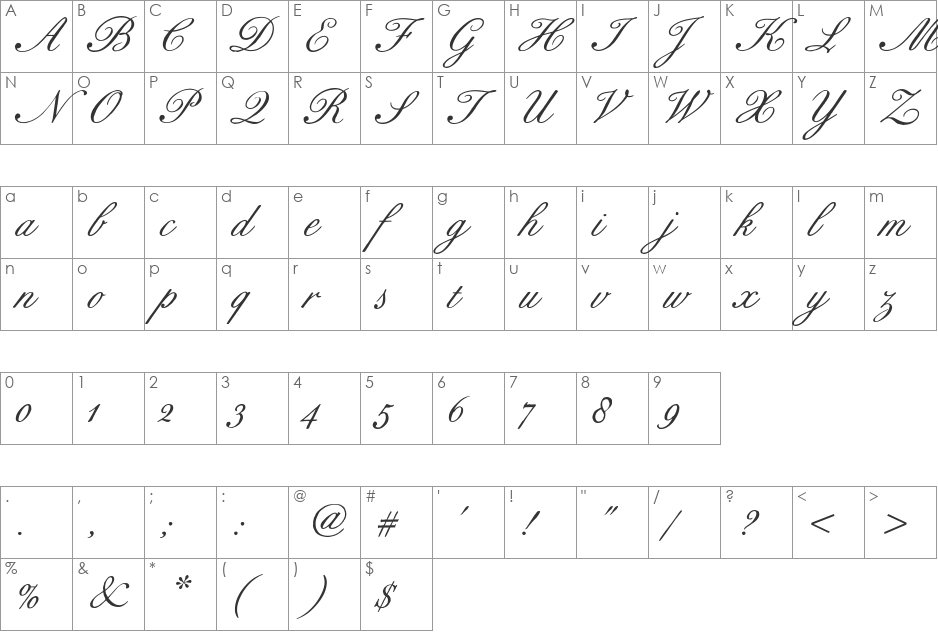 BixAntiqueScriptHmk font character map preview