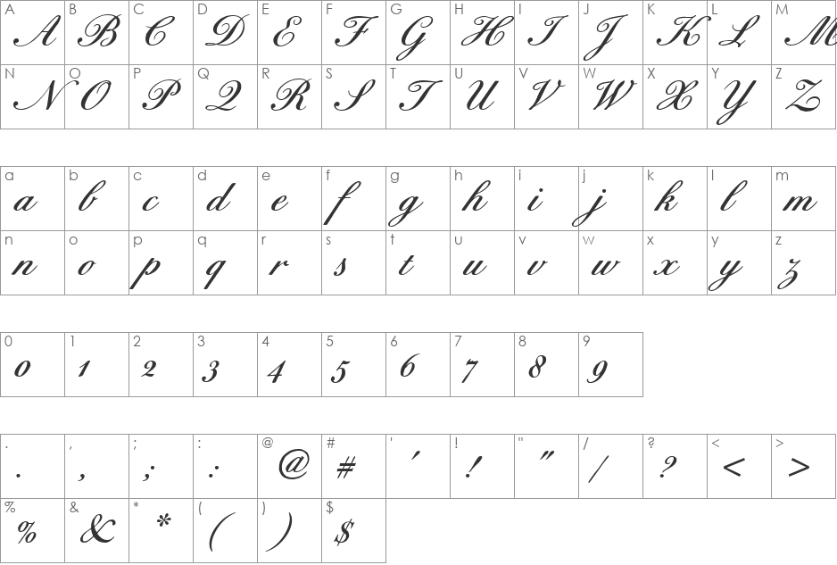BixAntiqueScriptHmkBold font character map preview